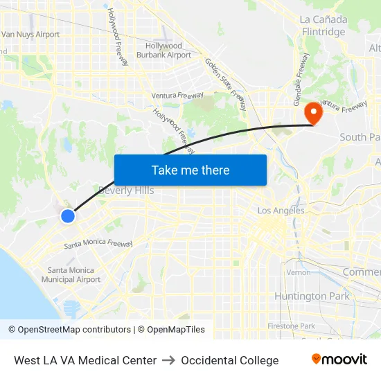 West LA VA Medical Center to Occidental College map