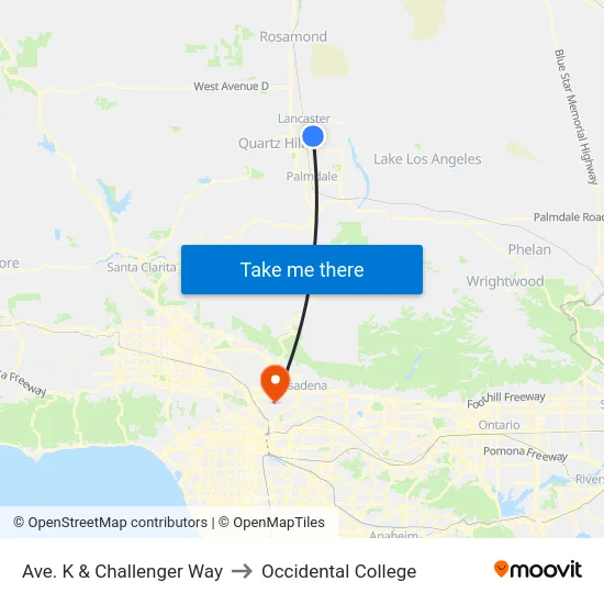 Ave. K & Challenger Way to Occidental College map
