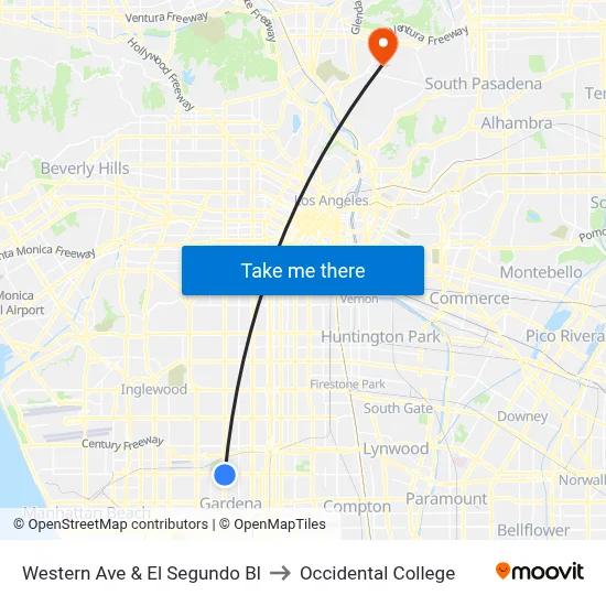 Western Ave & El Segundo Bl to Occidental College map