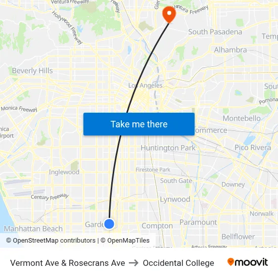 Vermont Ave & Rosecrans Ave to Occidental College map