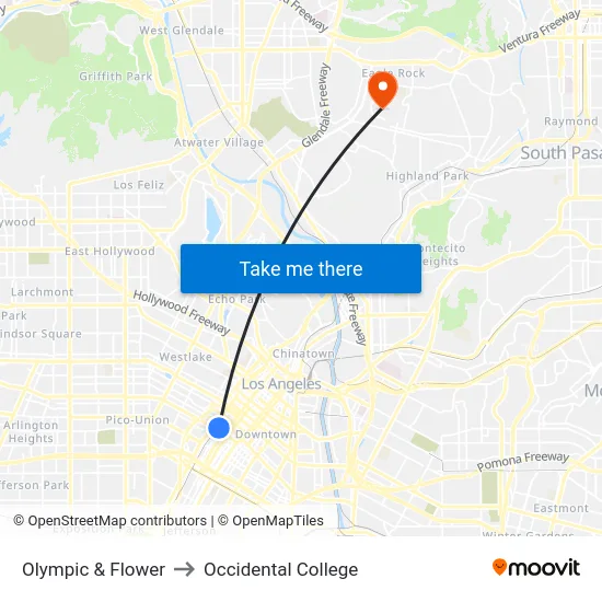 Olympic & Flower to Occidental College map