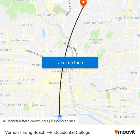 Vernon / Long Beach to Occidental College map
