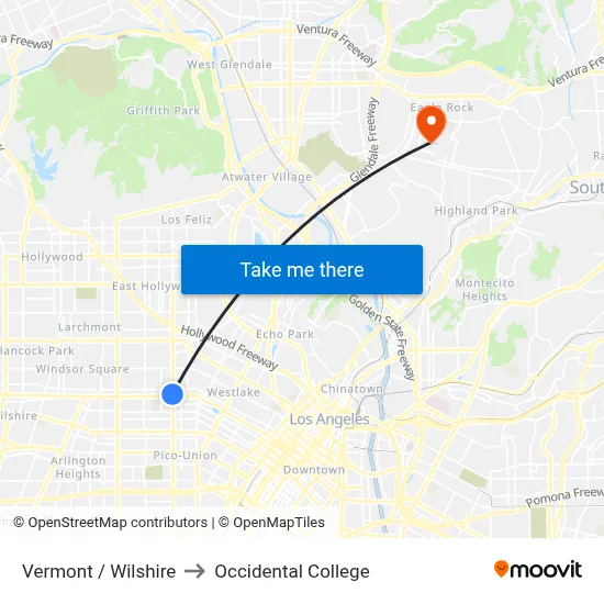 Vermont / Wilshire to Occidental College map