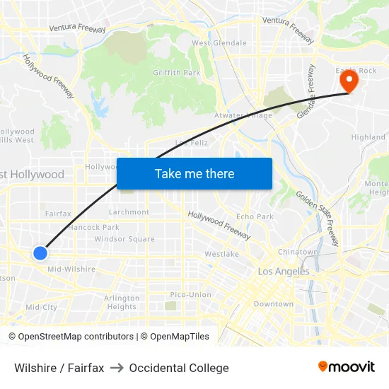 Wilshire / Fairfax to Occidental College map