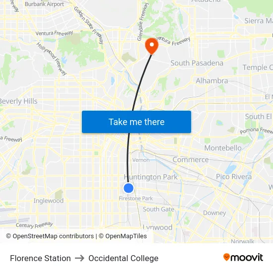 Florence Station to Occidental College map