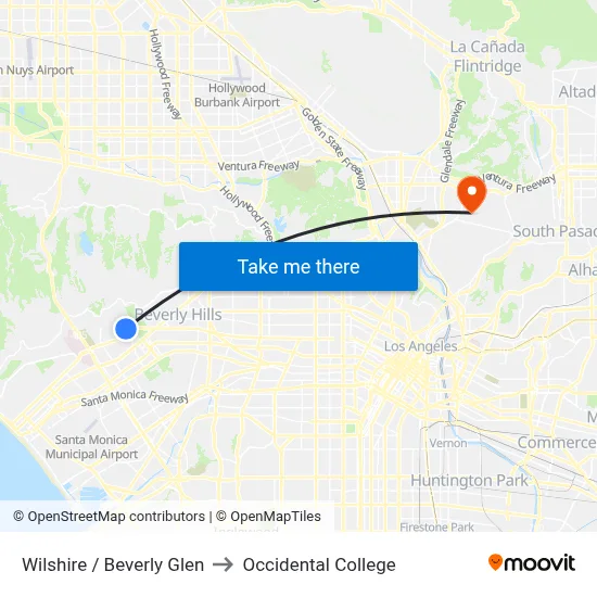 Wilshire / Beverly Glen to Occidental College map