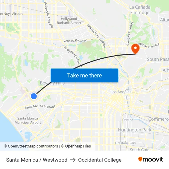 Santa Monica / Westwood to Occidental College map