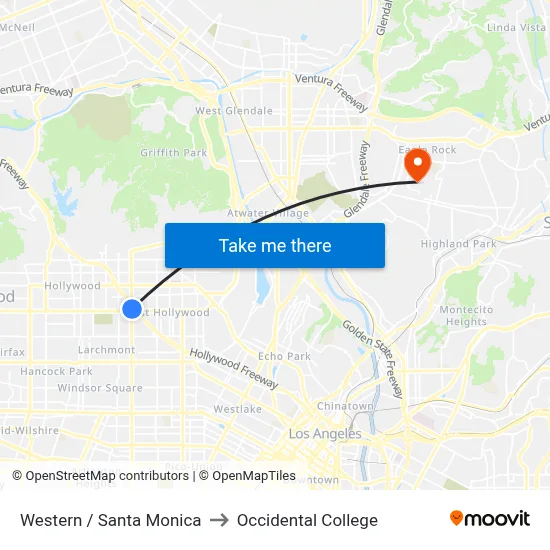Western / Santa Monica to Occidental College map