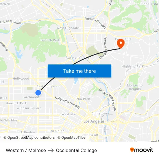 Western / Melrose to Occidental College map