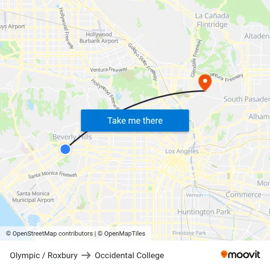 Olympic / Roxbury to Occidental College map