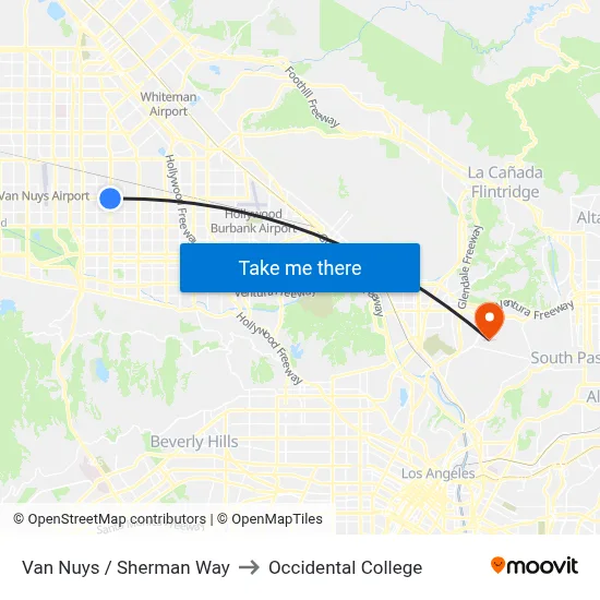 Van Nuys / Sherman Way to Occidental College map