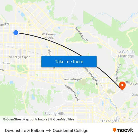 Devonshire & Balboa to Occidental College map