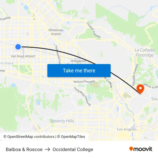 Balboa & Roscoe to Occidental College map