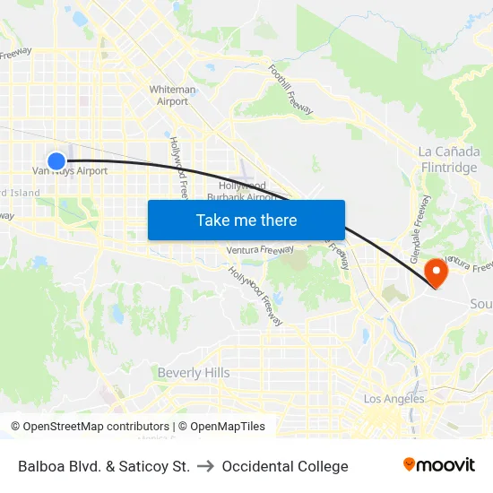 Balboa Blvd. & Saticoy St. to Occidental College map