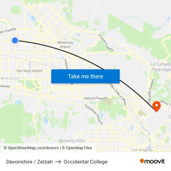 Devonshire / Zelzah to Occidental College map
