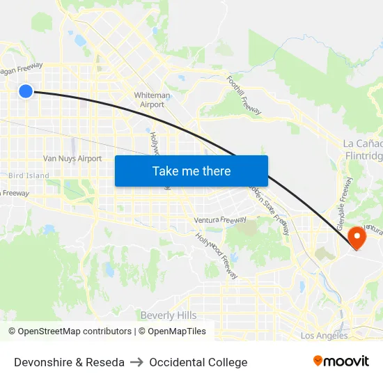 Devonshire & Reseda to Occidental College map