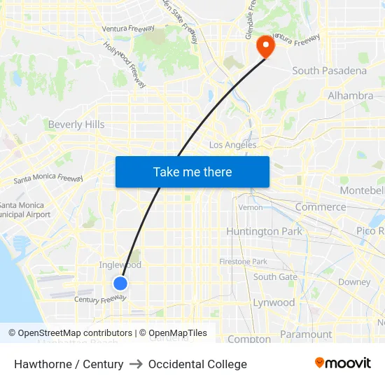 Hawthorne / Century to Occidental College map