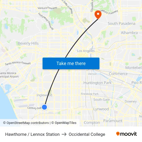 Hawthorne / Lennox Station to Occidental College map