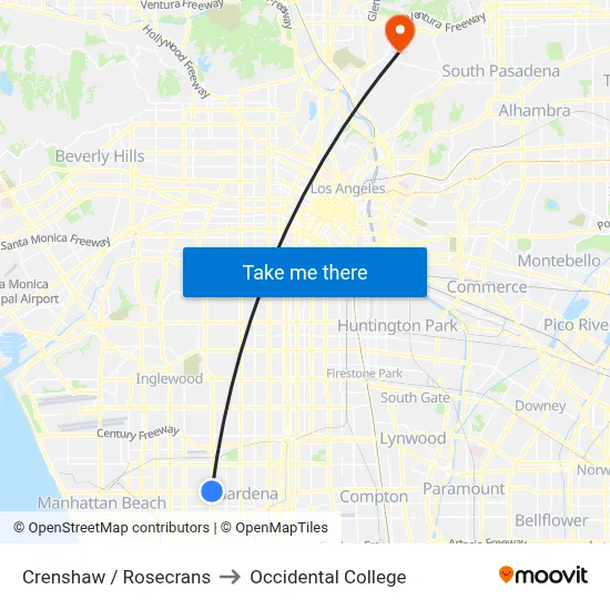 Crenshaw / Rosecrans to Occidental College map