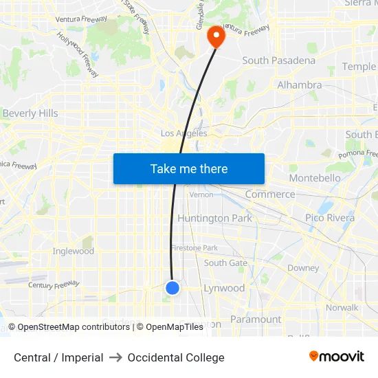 Central / Imperial to Occidental College map