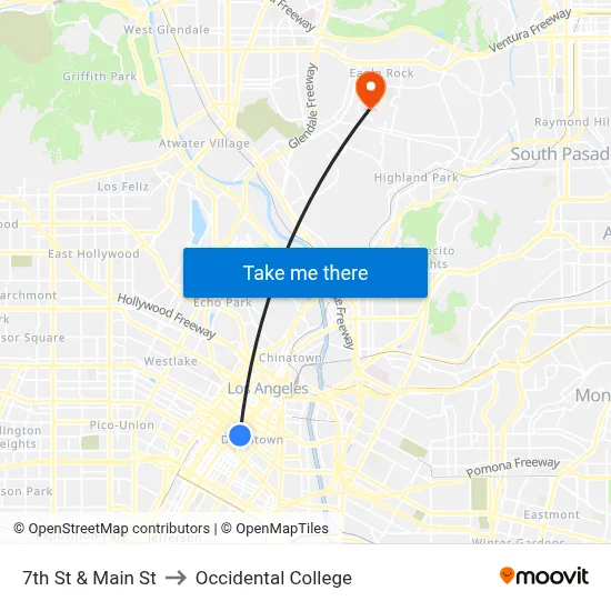 7th St & Main St to Occidental College map