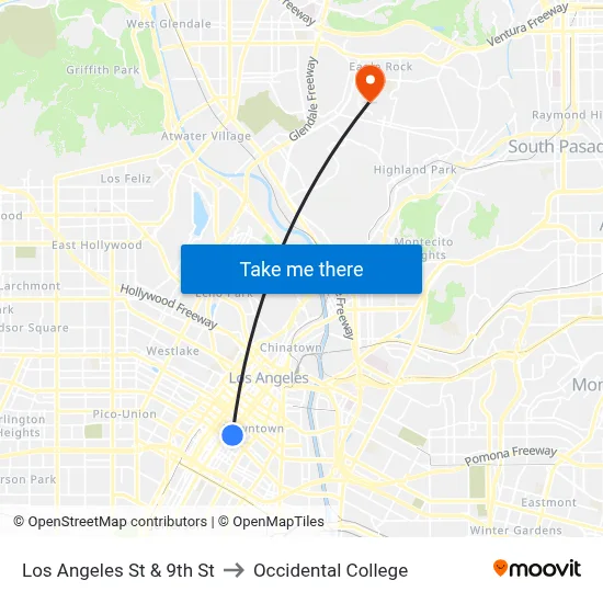 Los Angeles St & 9th St to Occidental College map