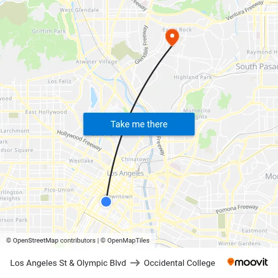 Los Angeles St & Olympic Blvd to Occidental College map