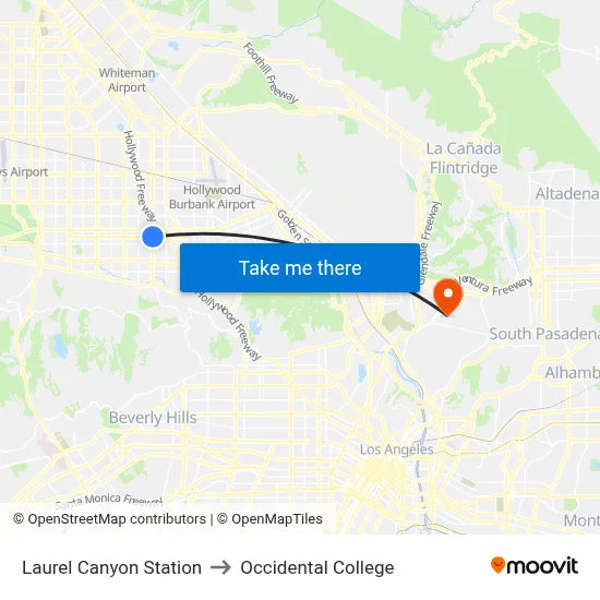 Laurel Canyon Station to Occidental College map