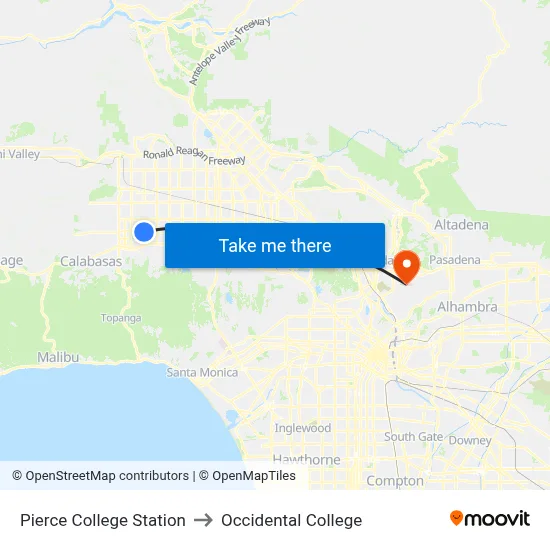 Pierce College Station to Occidental College map