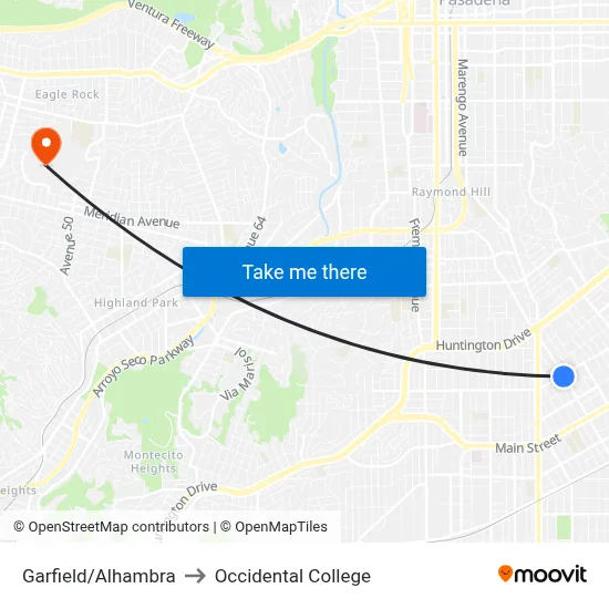 Garfield/Alhambra to Occidental College map