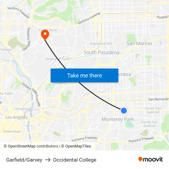 Garfield/Garvey to Occidental College map