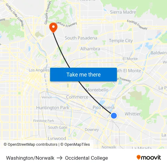 Washington/Norwalk to Occidental College map