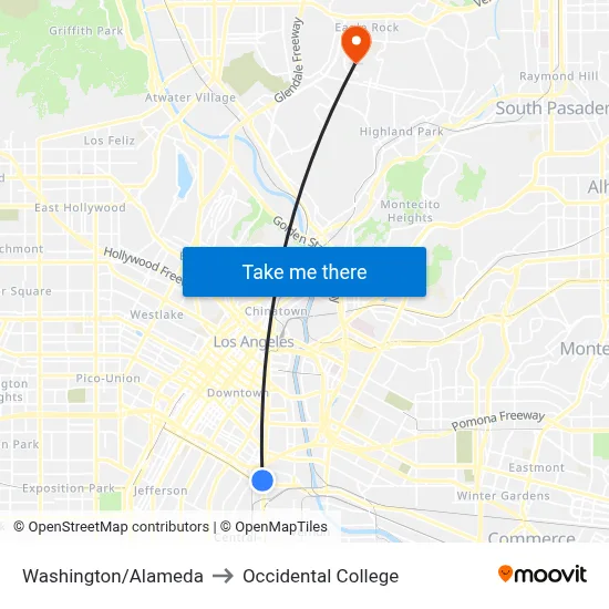 Washington/Alameda to Occidental College map