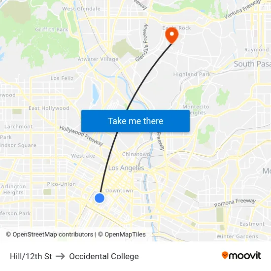 Hill/12th St to Occidental College map