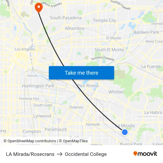 LA Mirada/Rosecrans to Occidental College map