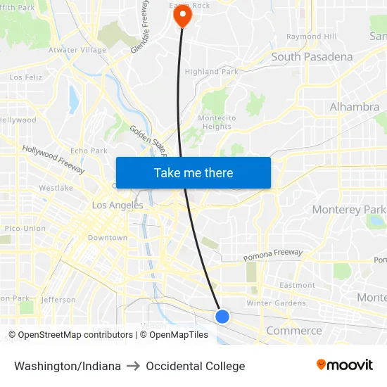 Washington/Indiana to Occidental College map