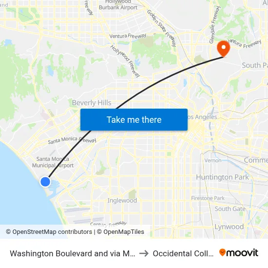 Washington Boulevard and via Marina to Occidental College map