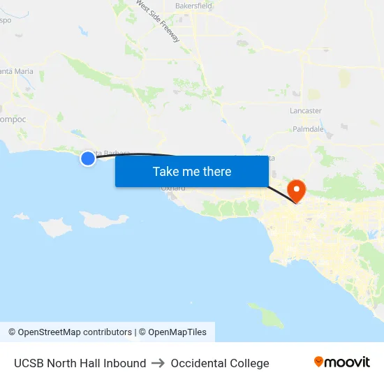 UCSB North Hall Inbound to Occidental College map