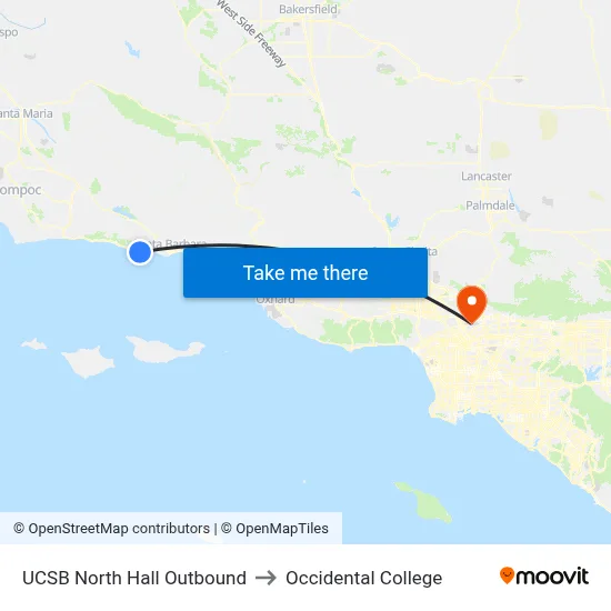 UCSB North Hall Outbound to Occidental College map