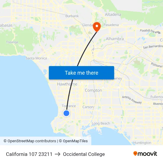 California 107 23211 to Occidental College map