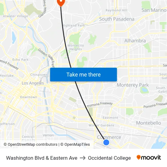 Washington Blvd & Eastern Ave to Occidental College map