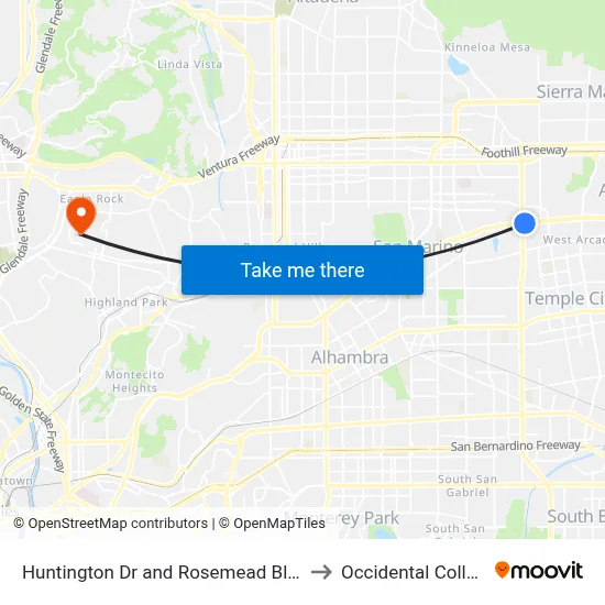 Huntington Dr and Rosemead Blvd E to Occidental College map