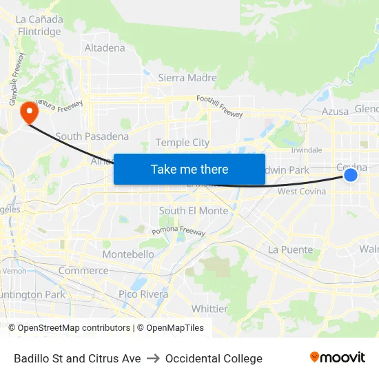 Badillo St and Citrus Ave to Occidental College map