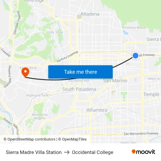 Sierra Madre Villa Station to Occidental College map