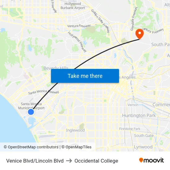 Venice Blvd/Lincoln Blvd to Occidental College map