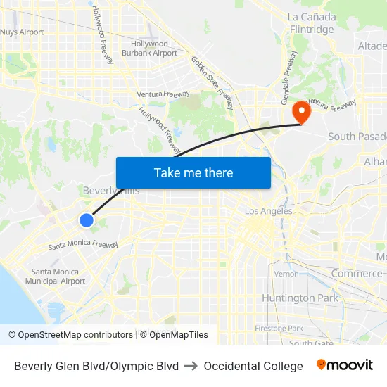Beverly Glen Blvd/Olympic Blvd to Occidental College map