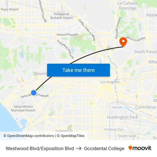 Westwood Blvd/Exposition Blvd to Occidental College map