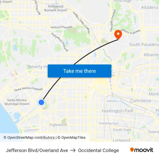 Jefferson Blvd/Overland Ave to Occidental College map