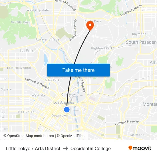 Little Tokyo / Arts District to Occidental College map