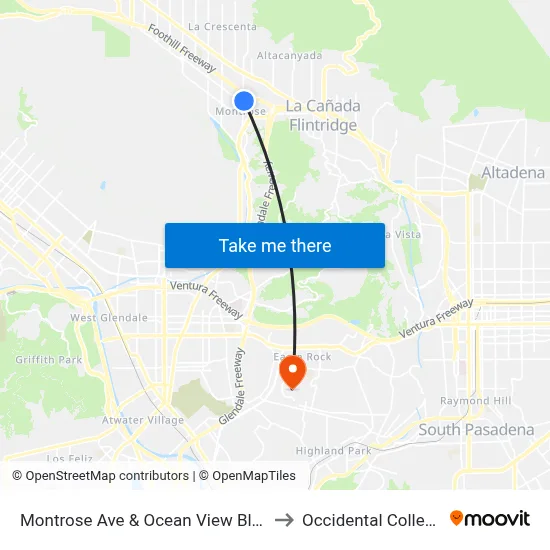Montrose Ave & Ocean View Blvd to Occidental College map